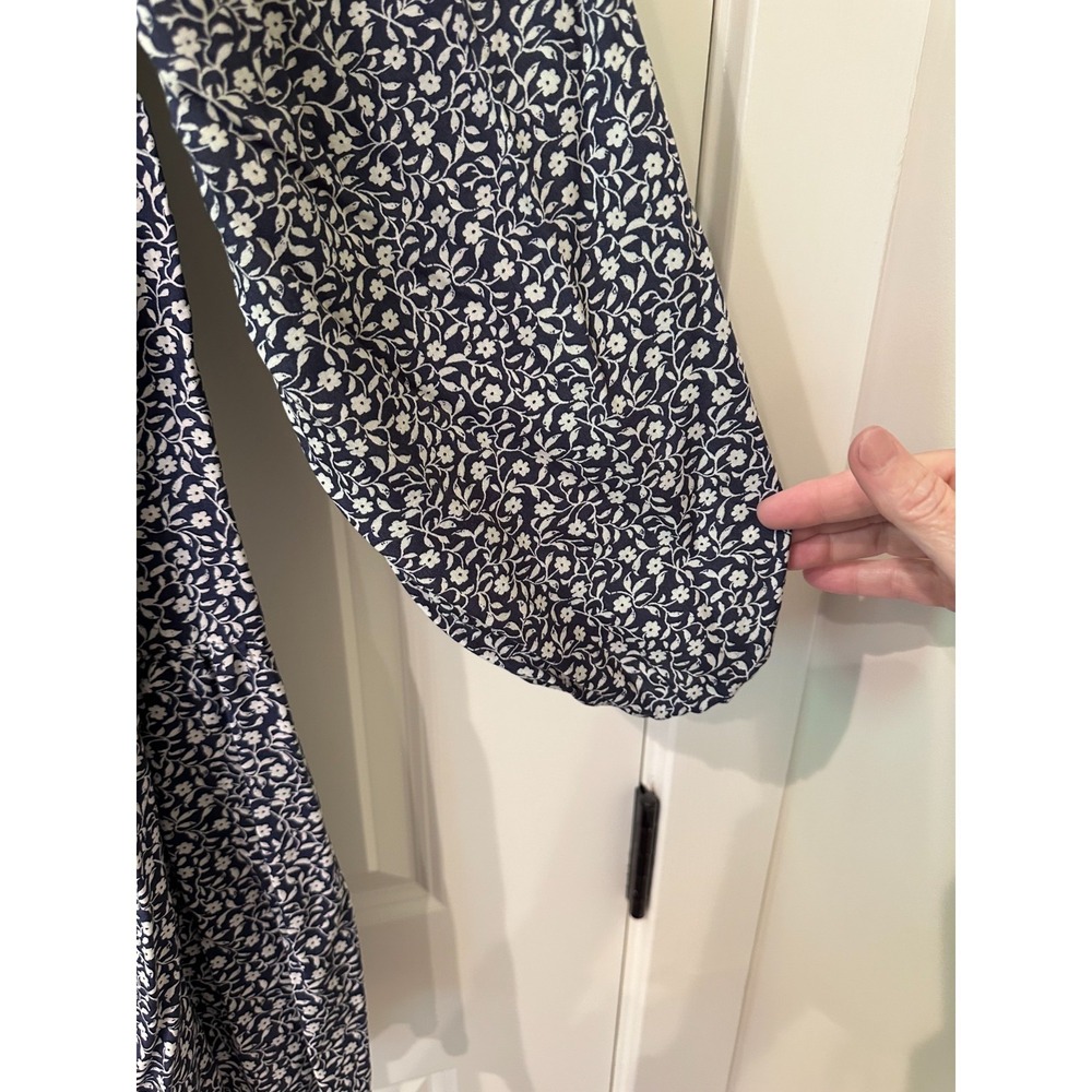 Boho Floral Smocked Dress Womens Small Blue Peasant Cottagecore Pockets - Picture 8 of 8